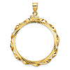 14k Yellow Gold Hand Twisted Ribbon and Diamond-cut Coin Bezel for 1 Oz Maple Leaf Coin