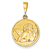 14k Yellow Gold 3/4in Polished & Satin Round Angel Pendant