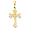 14k Yellow Gold Fleur de lis Cross Pendant with Textured Finish 1in