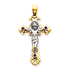 14kt Two-tone Gold 2 1/4in Red CZs Crucifix Pendant