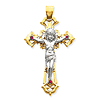 14k Two-tone Gold Crucifix Pendant with Red CZs 3 3/4in