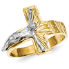 14k Two-tone Gold Men's Diamond-Cut INRI Crucifix Ring