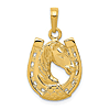 14k Yellow Gold Horse in Horseshoe Pendant 3/4in