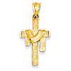 14k Yellow Gold 7/8in Satin Draped Cross Pendant