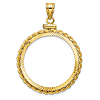 14k Yellow Gold Twisted Wire and Diamond-cut Coin Bezel for 1/2 Oz Maple Leaf Coin