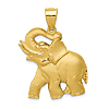14k Yellow Gold Diamond-Cut Elephant Pendant with Satin Finish 1in