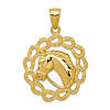 14k Yellow Gold Horse in Horseshoes Pendant 1in