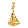 14k Yellow Gold Sailboat Pendant 1in