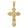 14k Yellow Gold INRI Cut-out Fleur De Lis Crucifix Pendant 1.25in