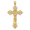 14k Yellow Gold INRI Fleur De Lis Crucifix Pendant 2in