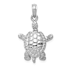 14k White Gold Moveable Sea Turtle Pendant With Polished Finish 3/4in