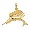 14k Yellow Gold Sailfish Pendant 3/4in