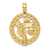 14k Yellow Gold Golf Pendant with Laurel Leaf 5/8in