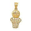 14k Yellow Gold Diamond-Cut Basketball and Net Pendant 3/4in