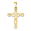 14k Yellow Gold Polished Floral Cross Pendant 1 3/8in