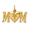 14k Yellow Gold Mom With Heart Cross Charm 7/8in
