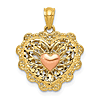 14k Two-Tone Gold Reversible Filigree Heart Pendant with White Rhodium