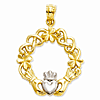 14kt Yellow Gold Rhodium 3/4in Arched Claddagh Pendant