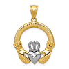 14k Yellow Gold Claddagh Pendant with Rhodium 3/4in