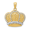 14k Yellow Gold and Rhodium Fleur de Lis Crown Pendant