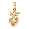 14k Yellow Gold Rose with Leaves Pendant 5/8in