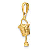 14k Yellow Gold 3-D Beach Bucket With Shovel Pendant 3/4in