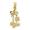 14k Yellow Gold Palm Trees Pendant 3/4in
