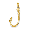 14k Yellow Gold 1in 3-D Fish Hook Pendant