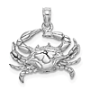 14k White Gold Blue Crab Pendant 5/8in