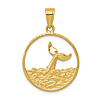 14k Yellow Gold Whale Tail Waves Pendant