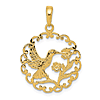 14k Yellow Gold Hummingbird Pendant with Flowers in Frame 3/4in