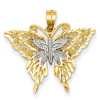 14kt Yellow Gold and Rhodium 3/4in Diamond-cut Butterfly Pendant