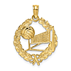 14k Yellow Gold Volleyball Laurel Leaf Circle Pendant 5/8in