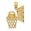 14k Yellow Gold Basketball Hoop and Backboard Pendant 3/4in