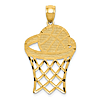 14k Yellow Gold Diamond-cut Basketball and Hoop Pendant 1in