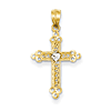 14k Yellow Gold & Rhodium 3/4in Budded Cross Pendant with Heart