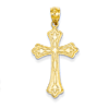 14k Yellow Gold 1in Diamond-Cut Satin Budded Cross Pendant