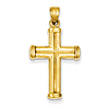 14k Yellow Gold 1in 3-D Hollow Cross Pendant with Domed Arms