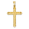 14k Yellow Gold Hollow Cross Pendant With Rounded Tips 1 5/8in