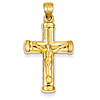 14kt Yellow Gold 1in Reversible Hollow Crucifix Cross Pendant