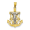 14kt Two-tone Gold Diamond-cut Mariner's Cross Pendant 7/8in