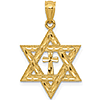 14kt Yellow Gold 3/4in Star of David with Cross Pendant