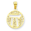 14k Yellow Gold 1/2in Filigree Circle Chai Pendant