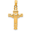 14kt Yellow Gold 3/4in Claddagh Cross Pendant