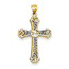 14k Two-tone Gold 1in Hearts Filigree Cross Pendant
