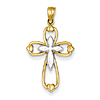 14k Gold and Rhodium Diamond-cut Cross Pendant with Hearts 15/16in