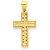 14k Yellow Gold Diamond-cut Beaded Cross Pendant 7/8in