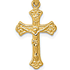 14k Yellow Gold INRI Budded Crucifix Pendant 3/4in