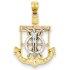 14kt Tri-color Gold 7/8in Diamond-cut Mariner's Cross