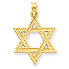 14k Yellow Gold Star of David Pendant with Textured Finish 3/4in